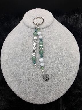 Taurus Zodiac Beaded Keychain - Green and White